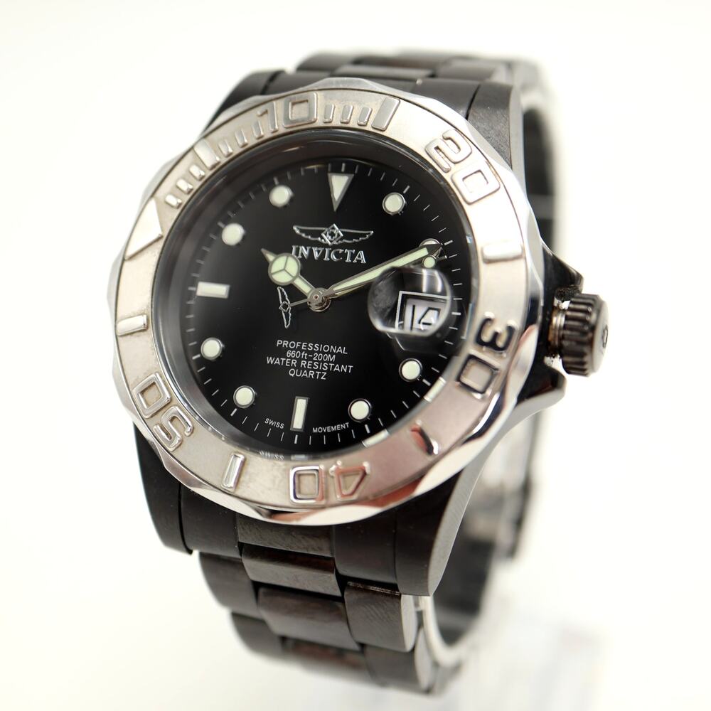 Invicta Pro Diver Black Mens 40mm Watch Date Stainless Steel 4859 w New Battery